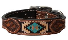 Painted Aztec Leather Dog Collar