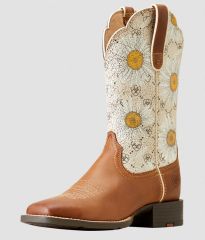 ARIAT Lds Round Up Sqr Toe Canyon Brown-Daisy