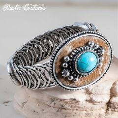 Rustic Couture Antique Bronze Turquoise Stone Adjustable Bracelet