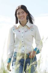 Cruel Girl Women's Floral Embroidered Snap L/S Shirt 