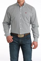Cinch Men's White Patterned Long Sleeve - Bl/Rd