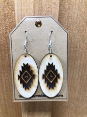 Oval Aztec Wooden Earrings