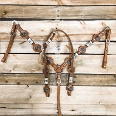 1D Saddlery Scalloped Rawhide One Ear Headstall and Breastcollar Set
