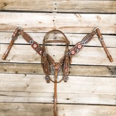 PONY SIZE!! 1D Saddlery Red Flower Pony Headstall and Breastcollar Set