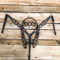 1D Hand Tooled Collection Sunflower Shaped Headstall and Breastcollar Set