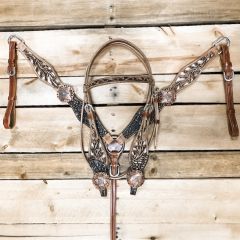 1D Saddlery Floral Tooled with Black Accents Headstall and Breastcollar Set