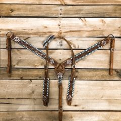 1D Saddlery Blue Whip Stitch Headstall and Breastcollar Set