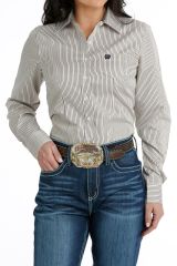 Cinch Lds TENCEL™ Stripe Button Shirt - Wht/Blk/Pk