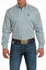 Cinch® Men's Teal/Wht Striped Button Down Shirt 