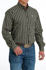 Cinch Olive Plaid Long Sleeve Button-Down 