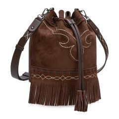 Montana West Boot Stitch Fringe Drawstring Crossbody Bag - Coffee