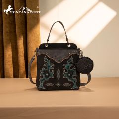  Montana West Embroidered Boot Scroll Top Handle Crossbody With Coin Pouch