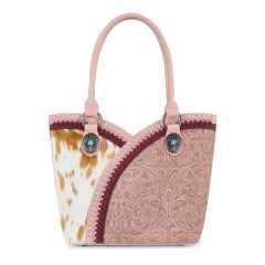 Montana West Tooled & Cowhide Whipstitch Tote Bag