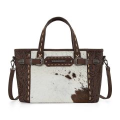 Trinity Ranch Genuine Hair-On Cowhide Tooled Tote/Crossbody