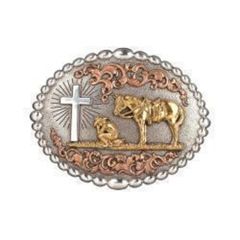 Nocona Oval Buckle Bead Edge Praying Cowboy