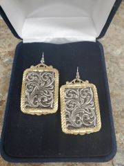 Montana Rectangle Tooled 2 Tone Earrings