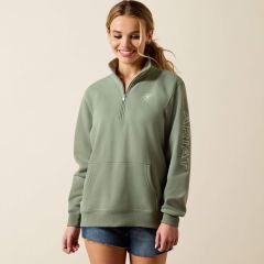 ARIAT Lds Foundation Logo 1/2 Zip Sweatshirt - Sea Spray