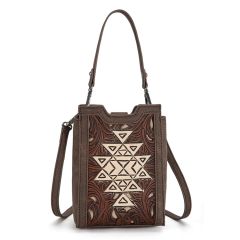 Trinity Ranch Floral Aztec Tooled Mini Tote/Crossbody