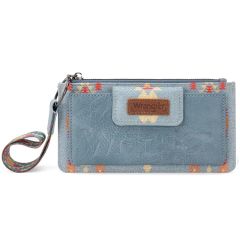 Wrangler Aztec Print Bi-Fold Blue Wallet Wristlet 