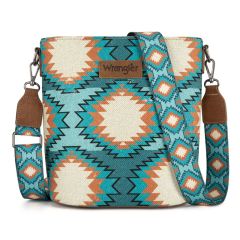 Wrangler Aztec Distressed Print Dual Sided Print Crossbody - Turquoise