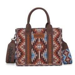 Wrangler Southwestern Pattern Dual Sided Print-Tote/Crossbody - Coffee