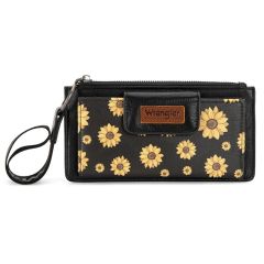 Wrangler Sunflower Print Card Wallet/Wristlet - Black