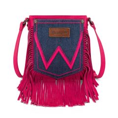 Wrangler Leather Fringe Jean Denim Pocket Crossbody