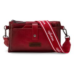 Wrangler Dual Zipper Compartment Crossbody Bag -Red