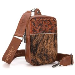 Trinity Ranch Genuine Hair-On Cowhide Tooled Sling Bag